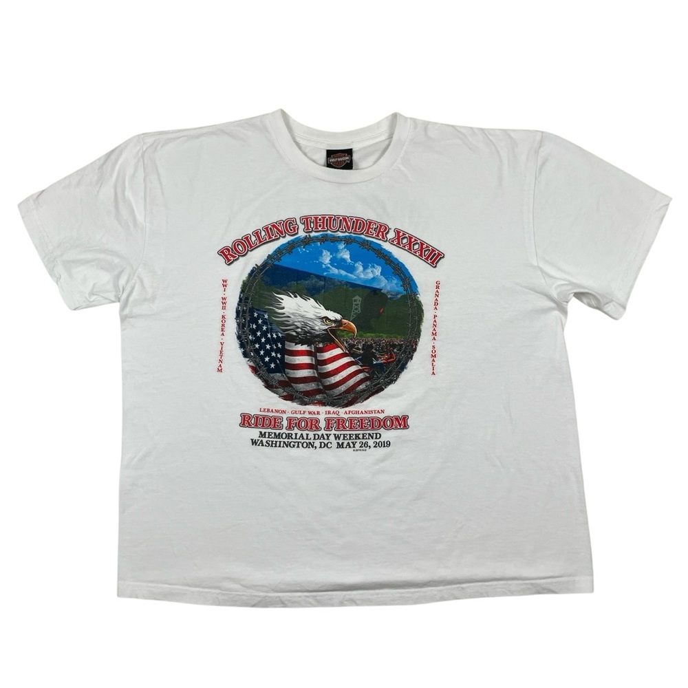 Harley Davidson Washington DC Ride for Freedom White T Shirt 2012 USA Flag Eagle